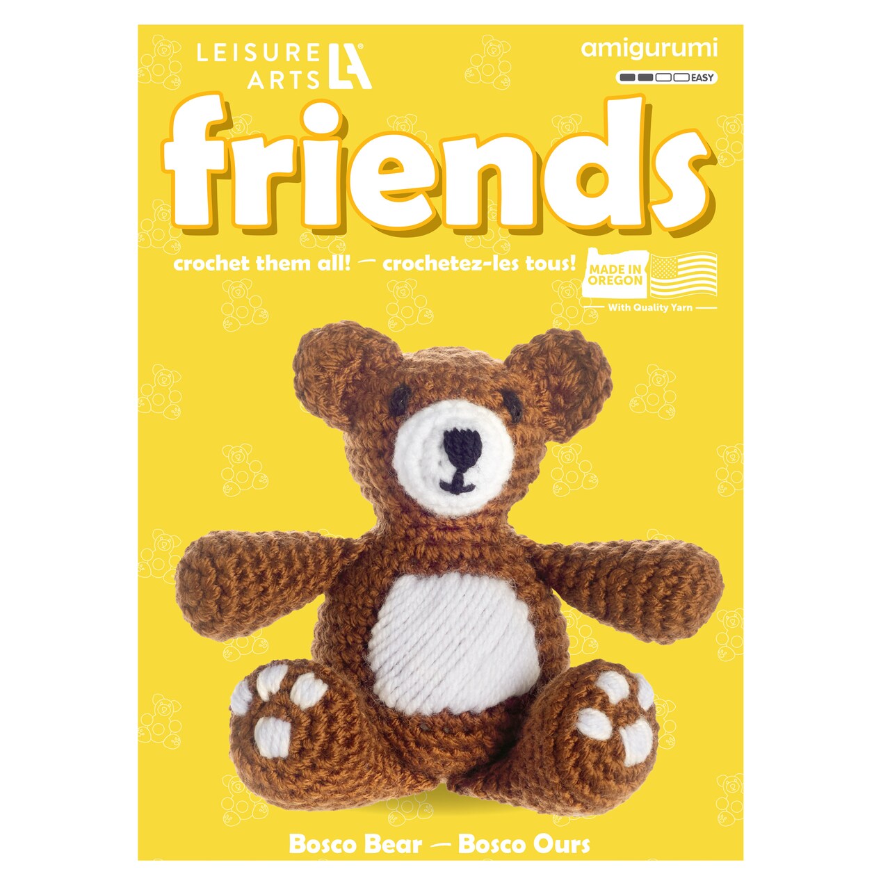 Leisure Arts - Crochet Kits, Friends Bosco Bear, 3", Crochet Kit For Beginners, Complete Kit, Animal Kits, Animal Kit, Diy Amigurumi Kits